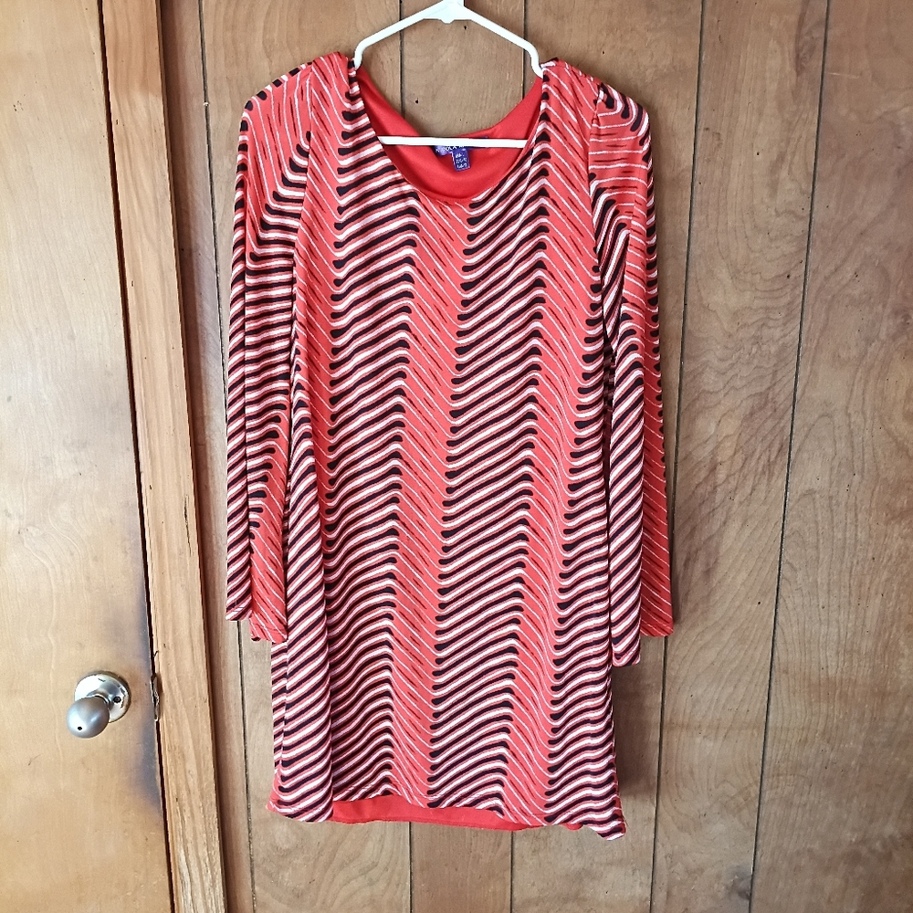 Nicola Antoni Red Striped Dress Size L Long Sleeve Stretch Knit Casual Work